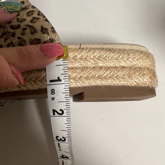 Sole Society Calf Hair Leopard Print Gold Shimmer Espadrille Buckle Platform 9.5 - Picture 9 of 9